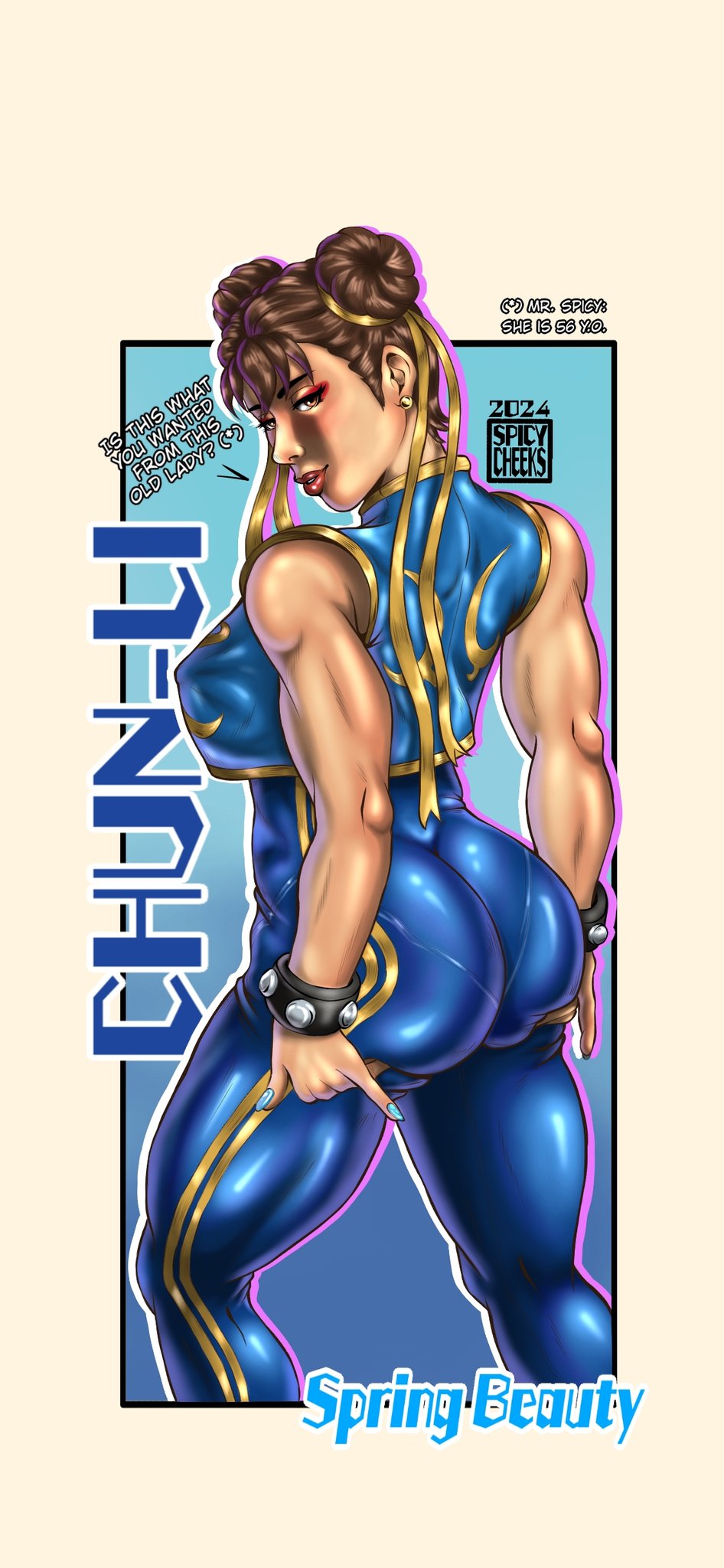 2d ass athletic athletic_female big_breasts bodysuit bracelet breasts brown_eyes brown_hair bubble_butt busty capcom chun-li crop_top erect_nipples eyeshadow female female_focus female_only fit fit_female hourglass_figure lipstick long_hair looking_back makeup mascara muscle muscle_tone muscles nail_polish nipple_bulge rear_view sideboob skin_tight spicy_cheeks spiked_bracelet standing street_fighter street_fighter_alpha tagme tied_hair toned toned_female wide_hips