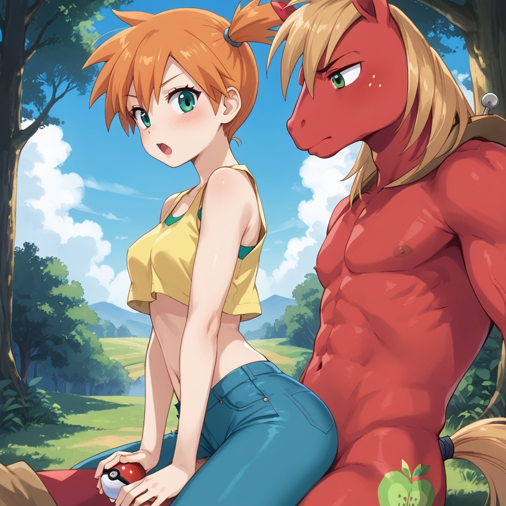 ai_generated big_macintosh_(mlp) friendship_is_magic horse kasumi_(pokemon) my_little_pony pokemon tagme