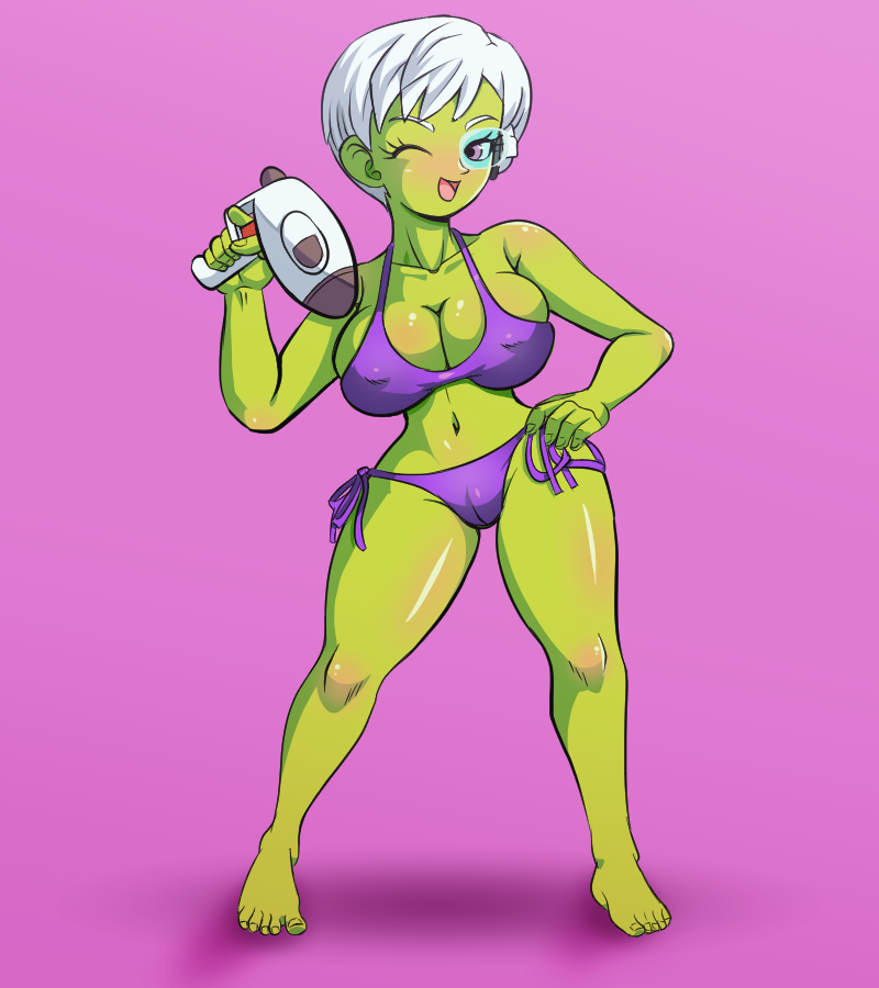 bigduck bikini cheelai curvy curvy_figure dragon_ball dragon_ball_super female green_body green_skin short_hair tagme white_hair