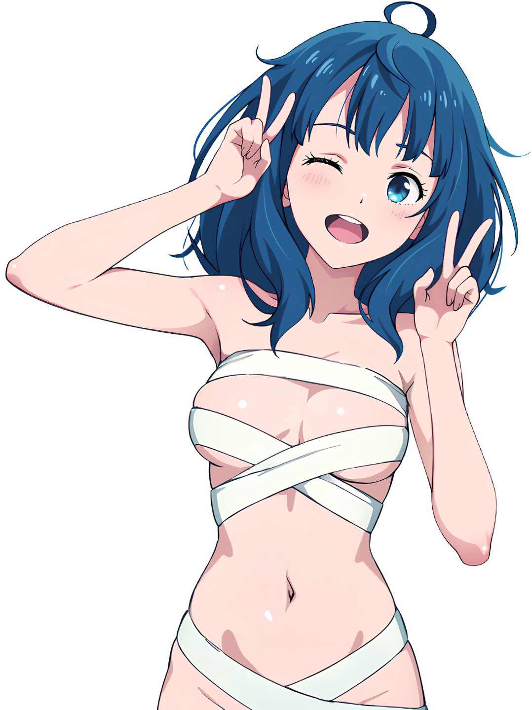 1girls absurd_res absurdres ahoge antenna_hair armpit_crease armpit_peek armpits arms_up bandage bandages bare_armpits bare_arms bare_belly bare_hands bare_hips bare_midriff bare_navel bare_shoulders bare_skin belly belly_button blue_eyebrows blue_eyes blue_eyes_female blue_hair blue_hair_female breasts busty busty_female busty_girl busty_teen cleavage collarbone dot_nose double_peace_sign double_v_sign elbows exposed_armpits exposed_arms exposed_belly exposed_hips exposed_midriff exposed_navel exposed_shoulders exposed_skin eye_closed fair_skin female female_focus female_naked female_only fingernails fingers hairless_armpits half_naked half_nude hand_sign hands_up head_tilt high_resolution high_school_student highres lean_body lean_figure light-skined_female light-skinned light-skinned_female light_skin light_skin_female light_skinned light_skinned_female long_hair looking_at_viewer make_heroine_ga_oo_sugiru! marusankaku medium_breasts midriff naked naked_female naked_woman narrow_waist navel nude nude_female nudity one_eye_closed one_eye_open open_mouth open_mouth_smile parted_lips partially_naked peace_sign school_girl semi_nude shaved_armpits shoulders sidelocks sign simple_background slender_body slender_waist slim_girl slim_waist smile smiley_face smiling_at_viewer smooth_armpits smooth_skin solo standing teen_girl teenage_girl teenager thin_waist tilted_head tongue upper_body upper_teeth v v-line v_sign white_background wink winking winking_at_viewer winking_eye yanami_anna