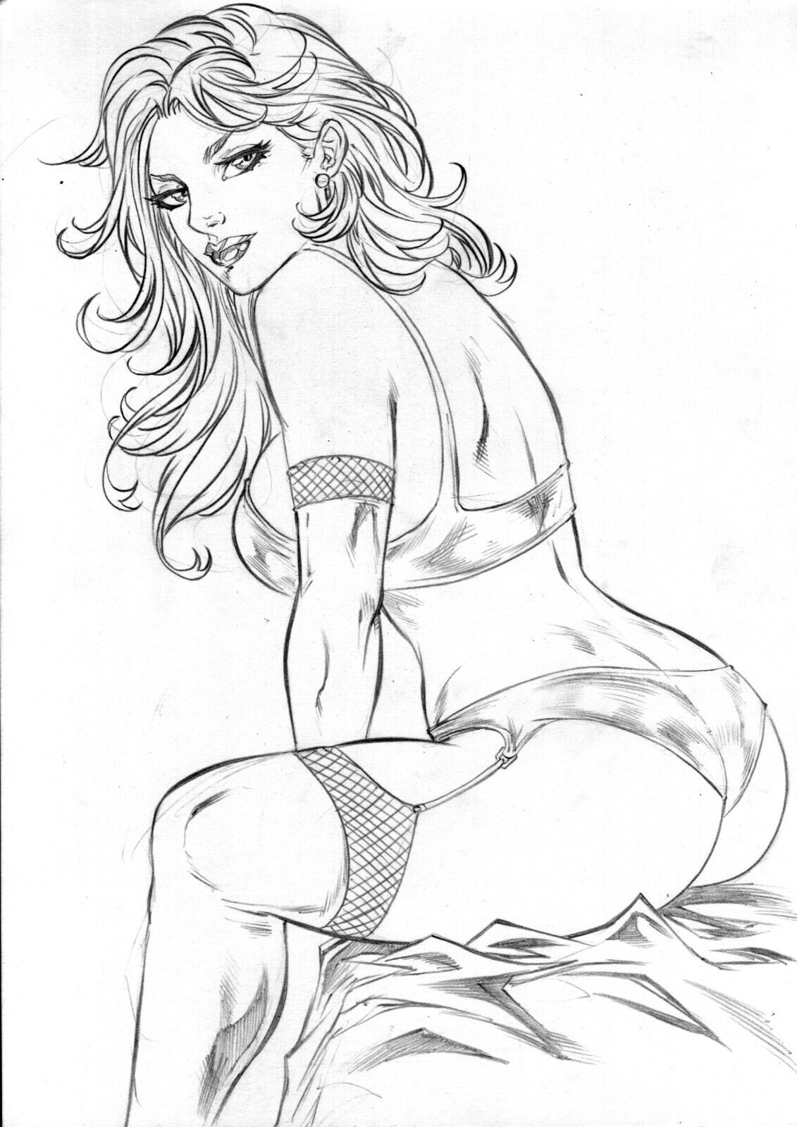 ass ass_focus black_and_white dimples_of_venus ed_benes_studio emma_frost hellfire_club leo_(artist) marvel marvel_comics panties traditional_media traditional_media_(artwork) white_queen x-men