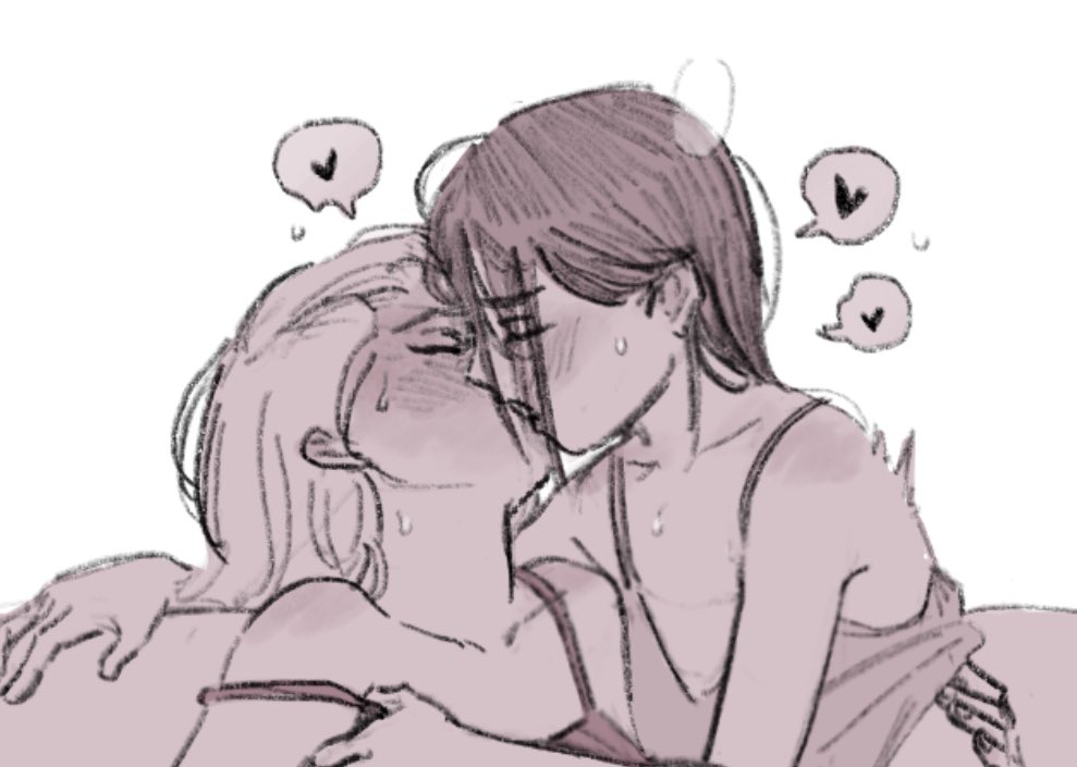 2girls dressed female female_only kissing making_out motii sweat yuri