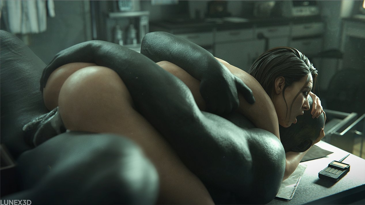 1boy, 1girls, 3d, artist name, ass grab, ass grabbing, bald, bald male, biceps, big ass, brown hair, chest to chest, cowgirl position, creampie, cum, cum in pussy, cum inside, cum leaking, cum leaking out of pussy, cum overflow, detailed background, eyes closed, female, grabbing ass, grey skin, grey-skinned male, hetero, hugging head, hugging partner, jill valentine, jill valentine (sasha zotova), larger male, laying on back, laying on person, laying on stomach, laying on table, light skin, light-skinned female, lunex3d, male, male/female, monster, monster boy, monster on female, monsterfucker, monsterfucking, mouth open, mr x, muscular, muscular arms, muscular male, muscular thighs, naked, naked female, naked male, nude, nude female, nude male, on table, pleasure face, resident evil, resident evil 3, resident evil 3 remake, short hair, size difference, smaller female, straight, thrusting, thrusting into pussy, tyrant, unseen face, unseen male face, vaginal, vaginal penetration, vaginal sex, watermark