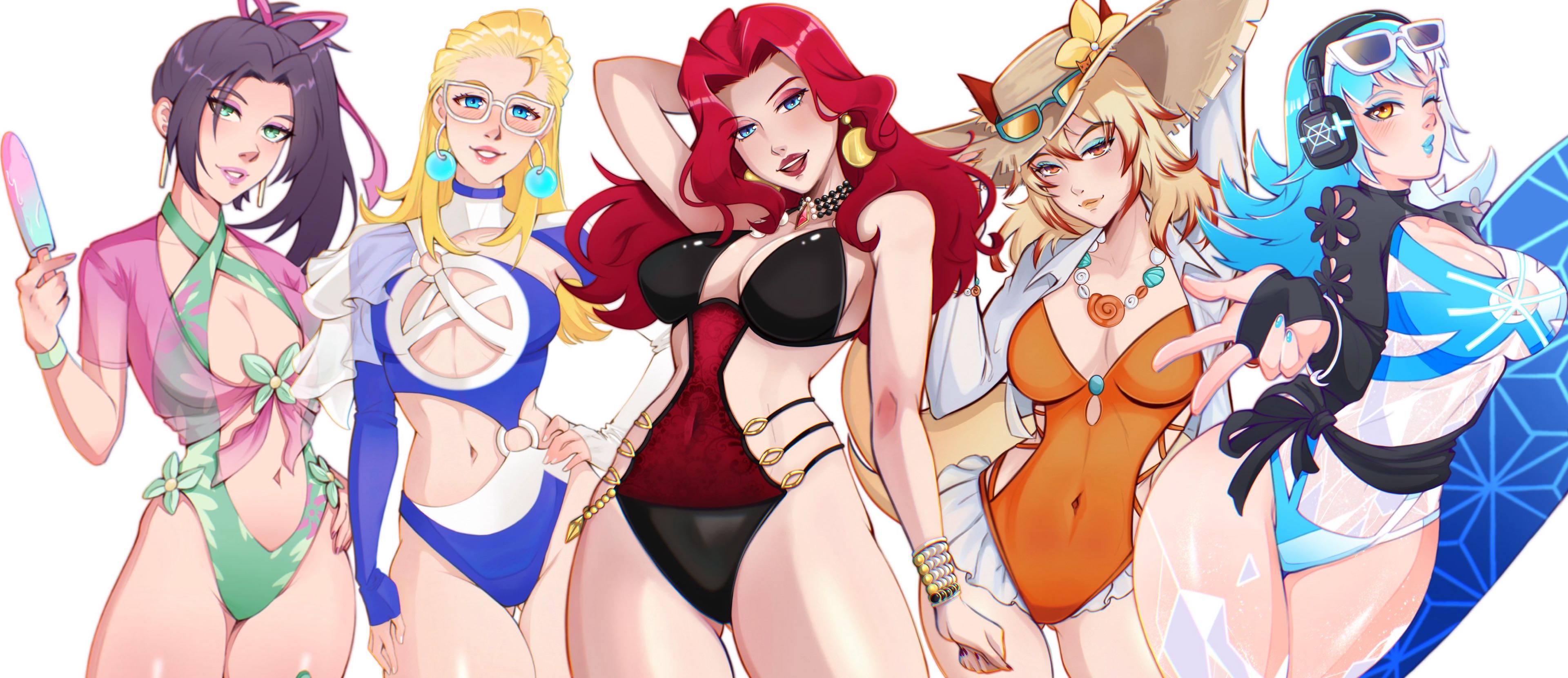 2d, big ass, bikini, black widow (aquatic assassin), black widow (marvel rivals), black widow (marvel), blonde hair, cleavage, clothed, female, female focus, female only, fully clothed, invisible woman, invisible woman (azure shade), invisible woman (marvel rivals), luna snow, luna snow (cool summer), luna snow (marvel rivals), marvel, marvel rivals, psylocke, psylocke (sai) (breezy butterfly), red draws, summer, swimsuit, thick thighs, white fox (coastal kumiho), white fox (marvel rivals), white fox (marvel)
