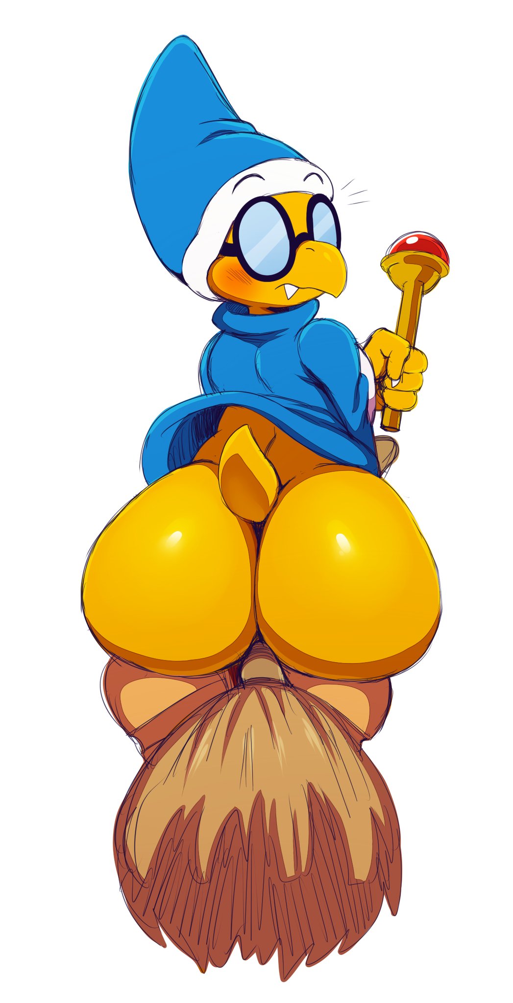 1boy, 2017, anthro, anus, ass, ass focus, big ass, big butt, blush, broom, broom riding, bubble ass, bubble butt, butt focus, claws, clothed, clothing, eyewear, fangs, femboy, footwear, full body, girly, glasses, half-dressed, hat, headgear, huge ass, kamek, koopa, looking at viewer, looking back, magic user, male, male only, mario (series), nintendo, plain background, presenting anus, presenting hindquarters, scalie, sharp claws, sharp teeth, shoes, simple background, sitting, solo, sssonic2, tail, teapot (body type), teeth, thick ass, trap, video games, wand, white background