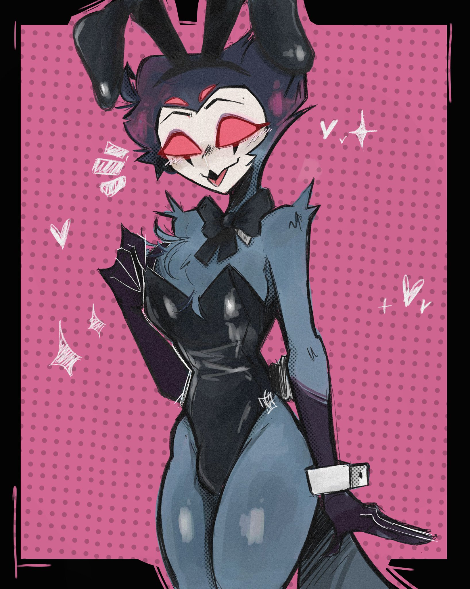 bulge, bulge through clothing, bunny ears, bunnysuit, femboy, gloves, helluva boss, stolas (helluva boss), tagme, tagme (artist), thick thighs, voluptuous