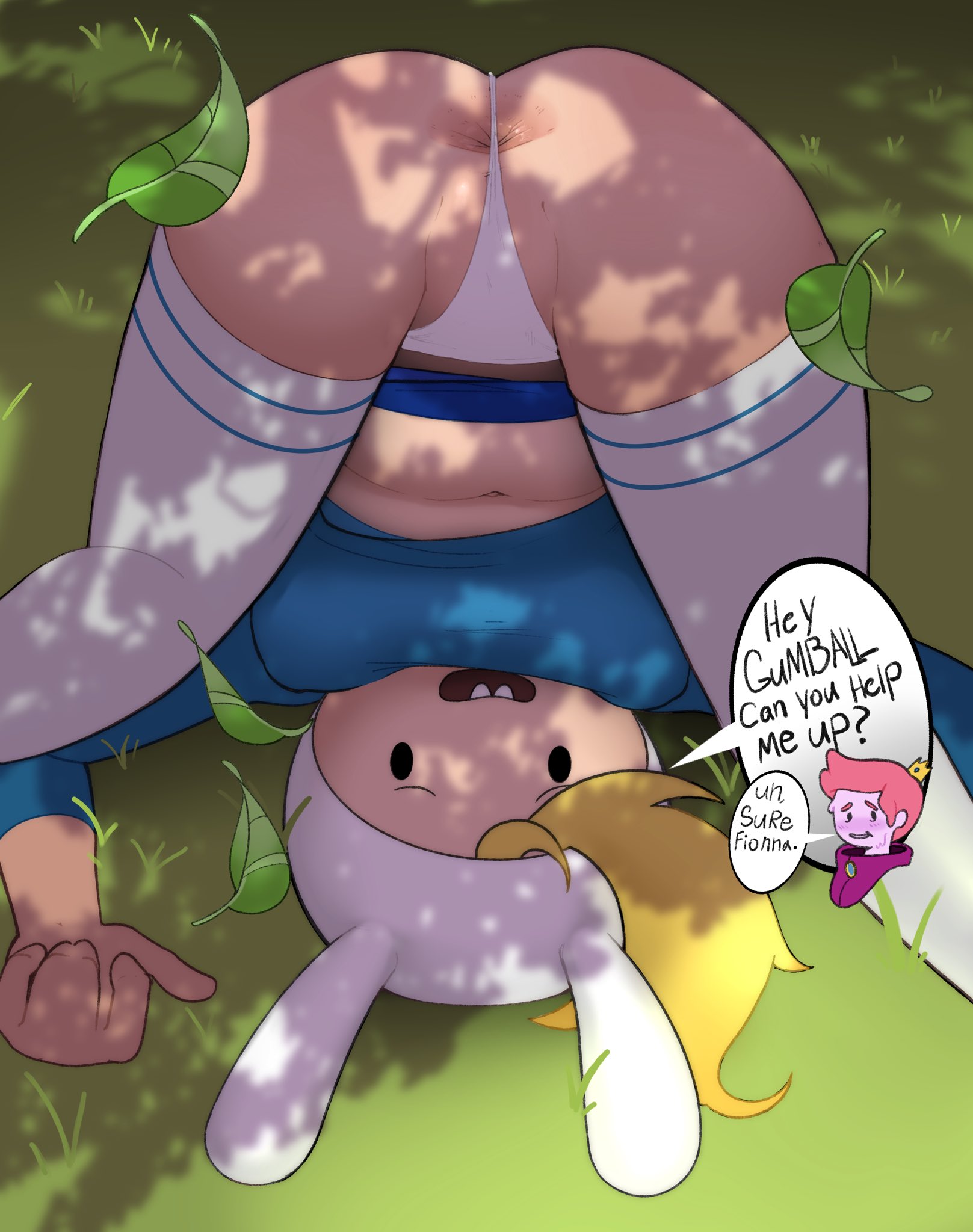 adventure time, anus, anus focus, anus peek, anus visible through clothes, ass focus, ass up, asshole, big ass, female only, fionna the human girl, stupidsmut, suggestive pose, upside-down