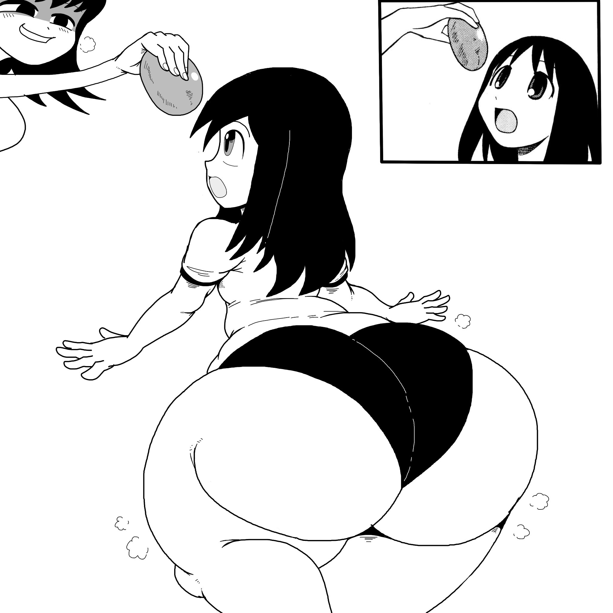 2d, 2d (artwork), 2d art, 2d artwork, 2girls, ass, ass bigger than head, ass crack, ass focus, azumanga daiou, big ass, big butt, bottom heavy, bubble ass, bubble butt, butt, butt crack, butt focus, buttocks, digital art, digital drawing, digital drawing (artwork), digital media, digital media (artwork), fat ass, fat butt, female, female focus, female only, fully clothed, huge ass, huge butt, large ass, large butt, monochrome, osaka ayumu kasuga, poopishness, shorts, tagme, teasing, thick, thick ass, thick butt, thick hips, thick legs, thick thighs, tomo takino