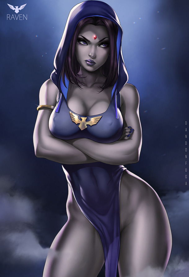 alternate breast size, alternate version available, arms crossed, big breasts, bottomless, breasts, clothed, covered nipples, crossed arms, dandon fuga, dc, dc comics, erect nipples, female, female only, frown, hoodie, large breasts, lipstick, nail polish, nipples, no panties, purple hair, purple lipstick, rachel roth, raven (dc), solo, straight hair, teen titans, thick thighs, thighs, voluptuous, wide hips