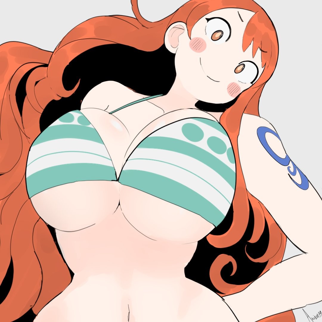 ///, 1:1, 1:1 aspect ratio, 1girls, 2d, 2d (artwork), 2d artwork, adult, adult female, akisas99, almost naked, almost nude, alternate version, alternate version at patreon, alternate version at paywall, alternate version at source, alternate version available, alternate version on patreon, alternative version, alternative version available, anime, anime character, arm behind back, arm tattoo, background, bare arms, bare belly, bare chest, bare hands, bare midriff, bare navel, bare shoulders, bare skin, belly, belly button, below view, big boobs, big breasts, bikini, bikini only, bikini top, blank background, blue tattoo, blush face, blush lines, blushing, blushing female, blushing lines, breasts, busty, busty female, busty girl, censored version, cleavage, closed mouth smile, collarbone, confident, confident expression, confident female, confident pose, confident smile, confident stare, digital, digital art, digital drawing, digital drawing (artwork), digital media, digital media (artwork), down angle, down view, drawing, exposed, exposed arms, exposed belly, exposed chest, exposed midriff, exposed navel, exposed shoulders, exposed skin, eyebrows visible through hair, fanart, female, female focus, female only, female protagonist, flushed, flushed cheeks, flushed face, from below, from below view, from bottom to top, from front, front view, full version at paywall, ginger, ginger hair, green bikini, green bikini top, green swimsuit, green swimwear, halterneck, hand behind back, has decensored version, head tilt, inframammary fold, large boobs, large breasts, lean figure, long hair, looking at viewer, looking down, looking down at viewer, low angle, low angle view, low-angle shot, low-angle view, lower body out of frame, main character, manga character, mature, mature female, midriff, monotone background, more at source, mostly nude, naked, naked female, naked woman, nami (one piece), narrow waist, navel, nearly nude, nsfw version available, nude, nude female, nude version available, nudity, one color background, one piece, one piece: fishman island arc, orange eyebrows, orange eyes, orange hair, orange hair female, orange-eyed female, orange-haired female, plain background, posing, posing for the viewer, posing naked, posing nude, post-timeskip, practically nude, protagonist, sfw version, shonen jump, shoulders, shueisha, slender body, slender waist, slim female, slim waist, smile, smiley face, smiling, smiling at viewer, solid color background, solo, standing, string bikini, striped bikini, striped bikini top, striped swimsuit, striped swimwear, swimsuit, swimwear, tattoo, tattoo on arm, tattooed arm, tilted head, toei animation, top down view, top view, uncensored version at paywall, uncensored version at source, uncensored version available, under view, underboob, upper body, upward angle, wavy hair, weekly shonen jump, white background, white bikini, white bikini top, white swimsuit, white swimwear, wide hips, worm's-eye view, worms-eye view