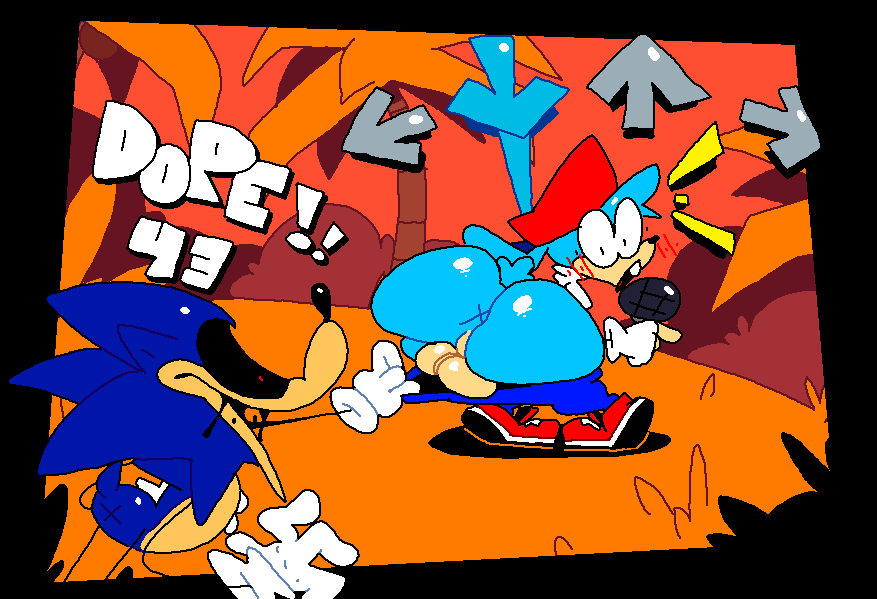 2boys anthro anus ass backsack balls big_ass blush boyfriend_(fnf) digital_media_(artwork) english_text fnf friday_night_funkin male male_only microphone no_humans pants_down pants_pull shocked shorts sneakers sonic.exe_(character) sonic_(series) sonic_exe superiorfox surprised text