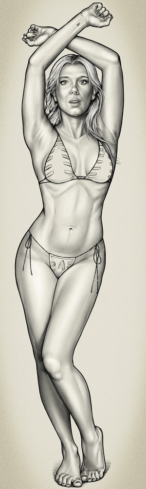 1girls, 2d, abs, actress, arms up, athletic, athletic female, bikini, blonde hair, celebrity, eleven (stranger things), female, female abs, fit, fit female, human, idrawnudeladies, millie bobby brown, monochrome, number tattoo, pinup, pose, real person, realistic, solo, stranger things, tease, toned, toned female, wrist tattoo