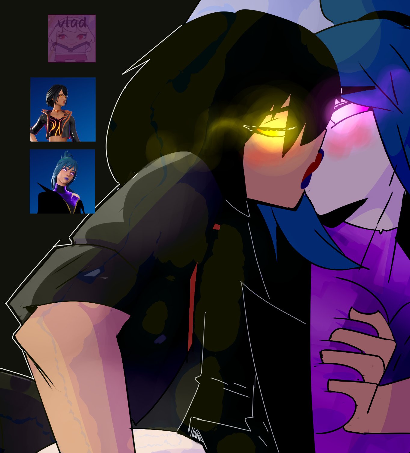 2girls, aphrodite (fortnite), black hair, breasts, brown skin, female, female/female, fingering, fortnite, holding breast, hope (fortnite), kissing, lesbian couple, lesbian kiss, lesbian sex, orange lipstick, parallel vlad, purple lipstick, shinny eyes, white skin, woman, yuri