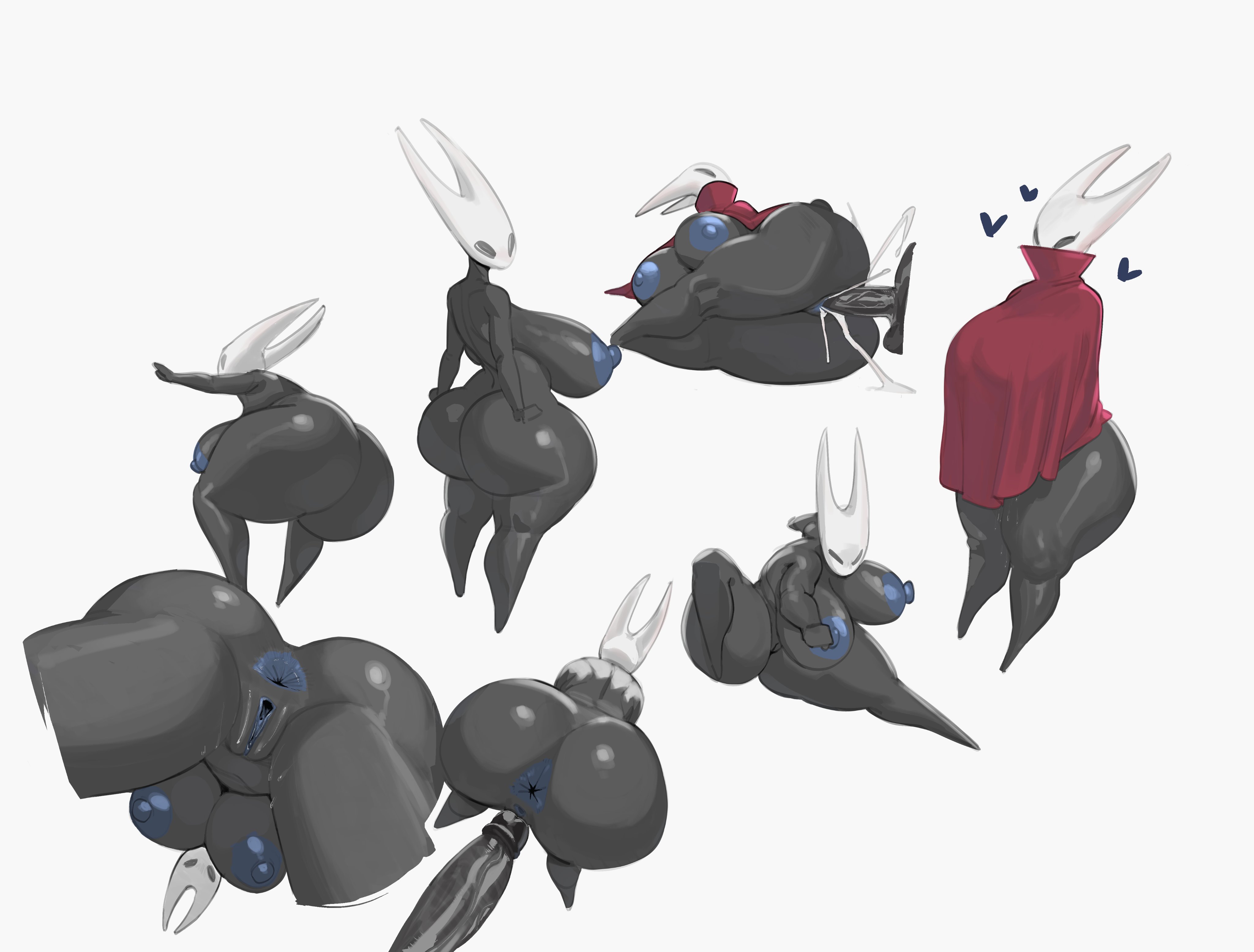 2 horns, 2025, absurd res, anus, areola, arthropod, ass, balls, big ass, big breasts, big butt, biped, black body, black breasts, black eyes, black heart, blue areola, blue nipples, bodily fluids, breasts, cloak, clothed, clothing, cum, cum in pussy, cum inside, dankwoll, erection, excessive cum, excessive genital fluids, eyelashes, female, free form, from behind position, front view, genital fluids, genitals, glans, heart symbol, hi res, hollow knight, horn, hornet (hollow knight), huge ass, huge breasts, huge butt, humanoid, humanoid genitalia, humanoid penis, humanoid pussy, looking back, low-angle view, male, male/female, nipples, nude, penetration, penile, penile penetration, penis, pose, pussy, rear view, red cloak, red clothing, repost, sex, simple background, solo, standing, team cherry, vaginal penetration, vein, veiny penis, white background, white head
