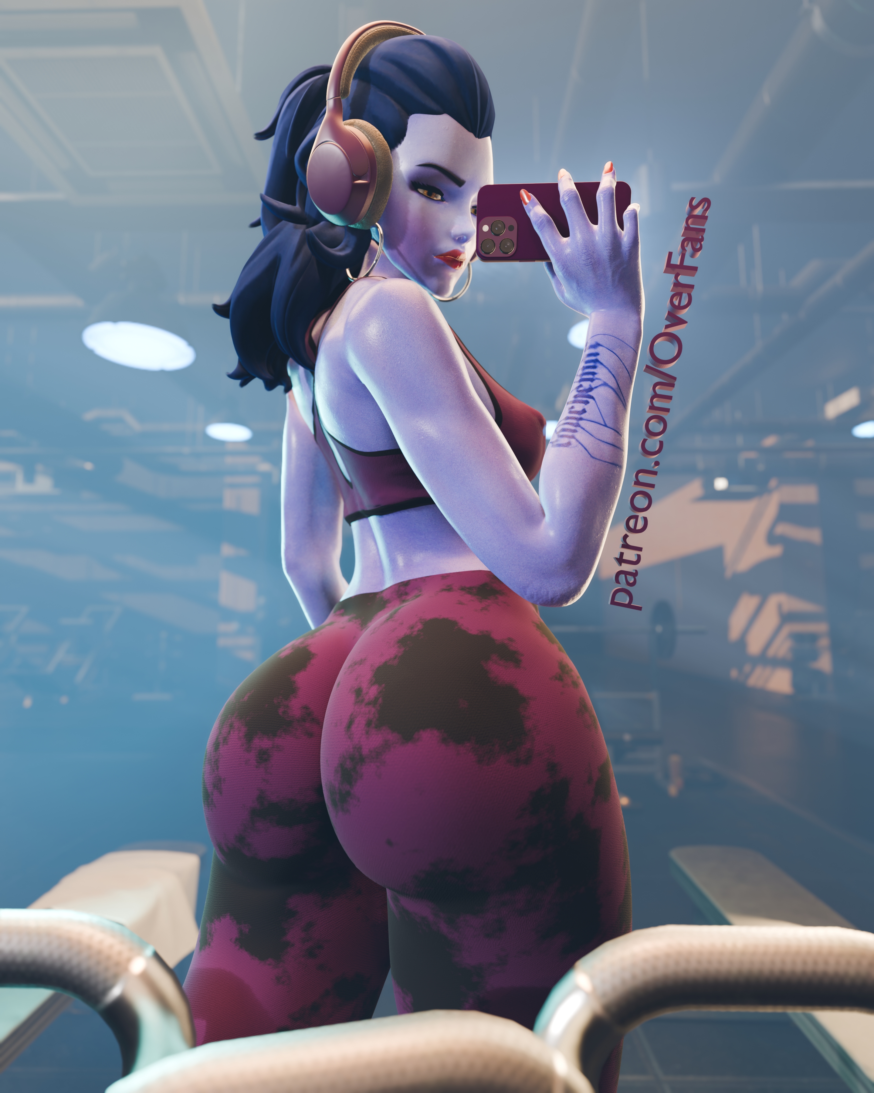 3d, ass, clothed, cote d'azur widowmaker, female, gym, large ass, leggings, mirror selfie, overfans, overwatch, overwatch 2, selfie, spandex, summer games series, tights, widowmaker, yoga pants