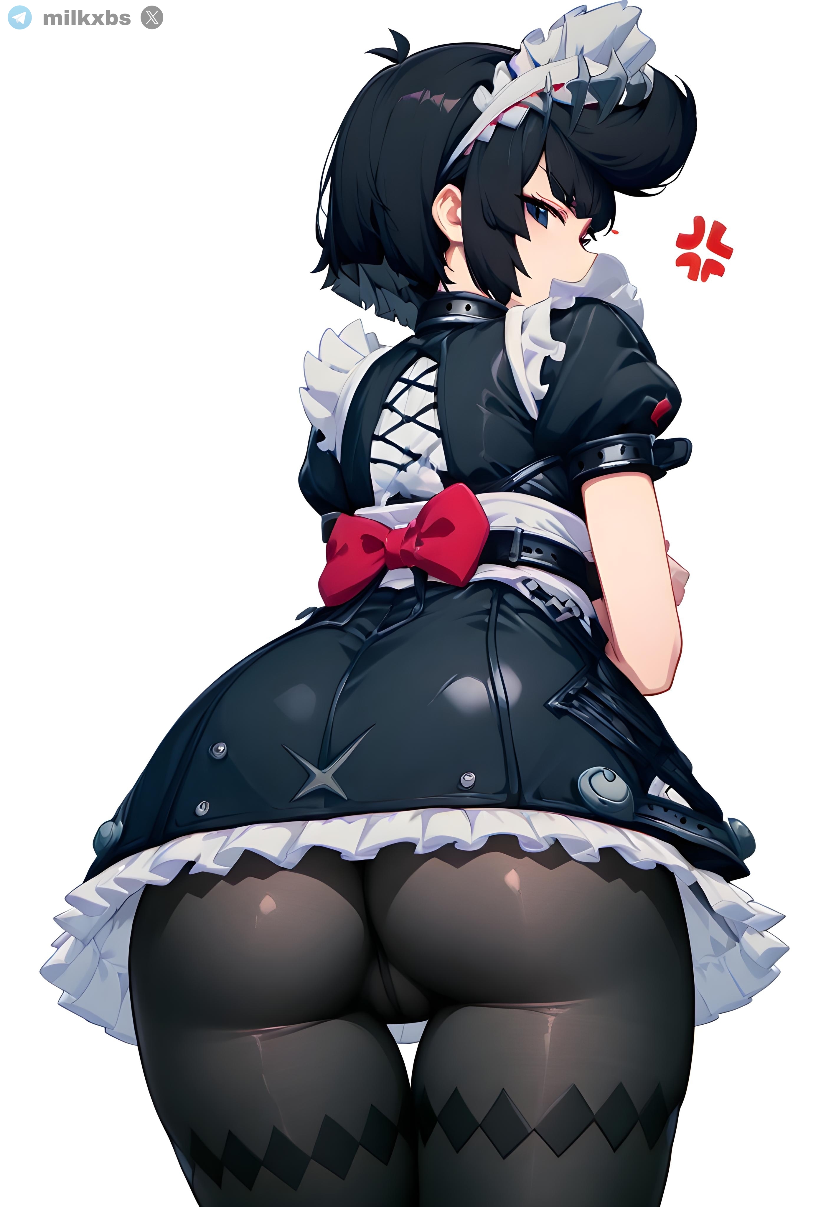 ai generated, ass, bibi (brawl stars), black bob, black tights, brawl stars, diamond print, ellen joe, fat ass, fat ass female, female, maid outfit, milkxbs, phat ass, pussy, pussy imprint, pussy lips, thigh gap, zenless zone zero