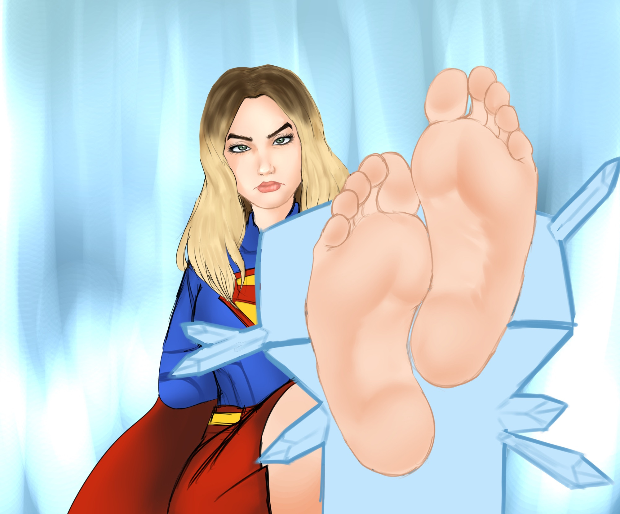 1girls, baileywaifu, barefoot, beeni cr, blonde hair, blue eyes, celebrity, dc, dc comics, dcu, feet, feet focus, feet up, female, female only, foot fetish, foot focus, kara zor-el, milly alcock, supergirl, supergirl (dcu), superheroine, superman (2025), superman (series)