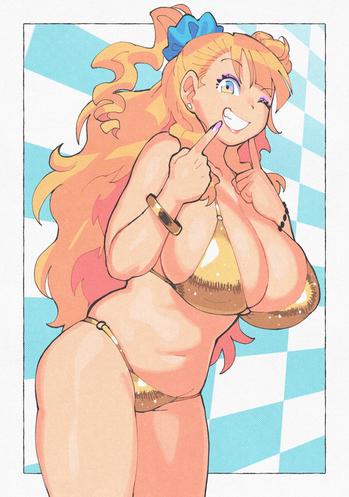 1girls, big breasts, bikini, blonde hair, breasts, female, female focus, female only, galko, golden bikini, golden week, huge breasts, inkerton-kun, inkuusan, light skin, light-skinned female, long hair, oshiete! galko-chan, thick thighs, voluptuous, voluptuous female
