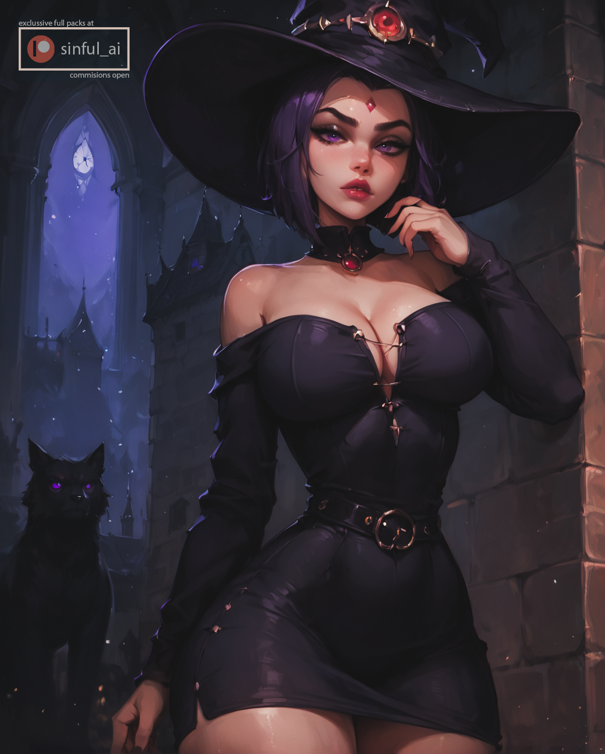 1girls, ai assisted, ai generated, aisinful, ass, big breasts, boots, breasts, cleavage, dc, dc comics, female, female only, hi res, huge breasts, large breasts, purple hair, raven (dc), solo, thick thighs, thighs, wide hips
