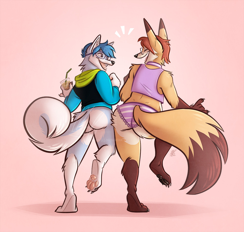 2boys anthro ass bottomless bumping_asses furry male nicnak044 panties tagme