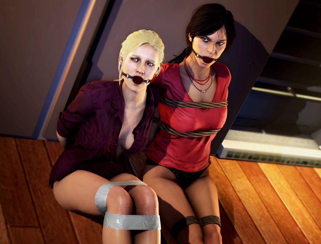 2girls ball_gag bondage bondage bound chloe_frazer elena_fisher gag gagged naughty_dog no_pants panties pantyhose rope rope_bondage skyripe submissive submissive_female thick_thighs thighs uncharted uncharted_4