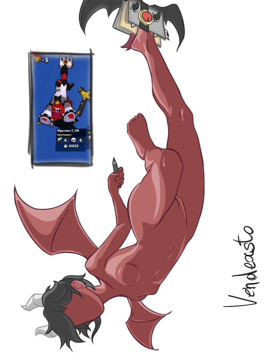 1girls brawl_stars colette_(brawl_stars) completely_nude defeated demon_colette_(brawl_stars) demon_girl female naked nude red_body red_skin supercell upside-down variations