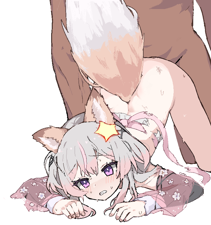 1boy1girl ambiguous_penetration annytf doggy_style fox_ears fox_tail indie_virtual_youtuber otogispats otogispats partially_clothed purple_eyes silver_hair star virtual_youtuber