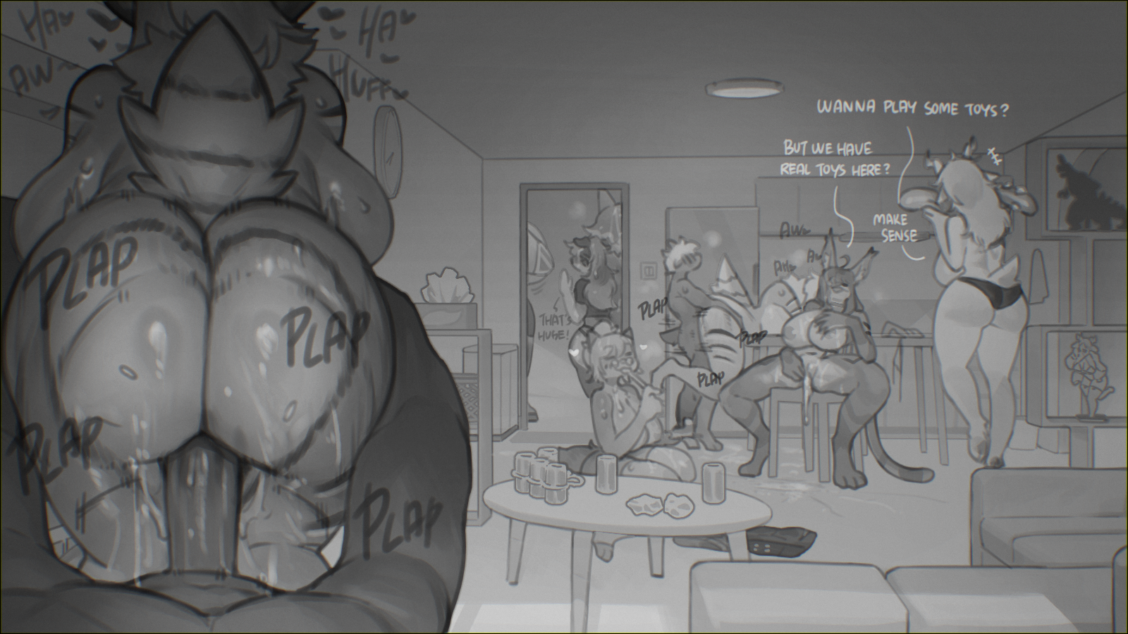 16:9, ambiguous penetration, anthro, areola, biped, bovid, breasts, caprine, erection, female, female penetrated, from behind position, fur, genitals, goat, group, heart symbol, hi res, male, male penetrating, male penetrating female, male/female, mammal, nipples, penetration, penile, penile penetration, penis, sex, short tail, sincrescent, sitting, sound effects, tail, widescreen, zock