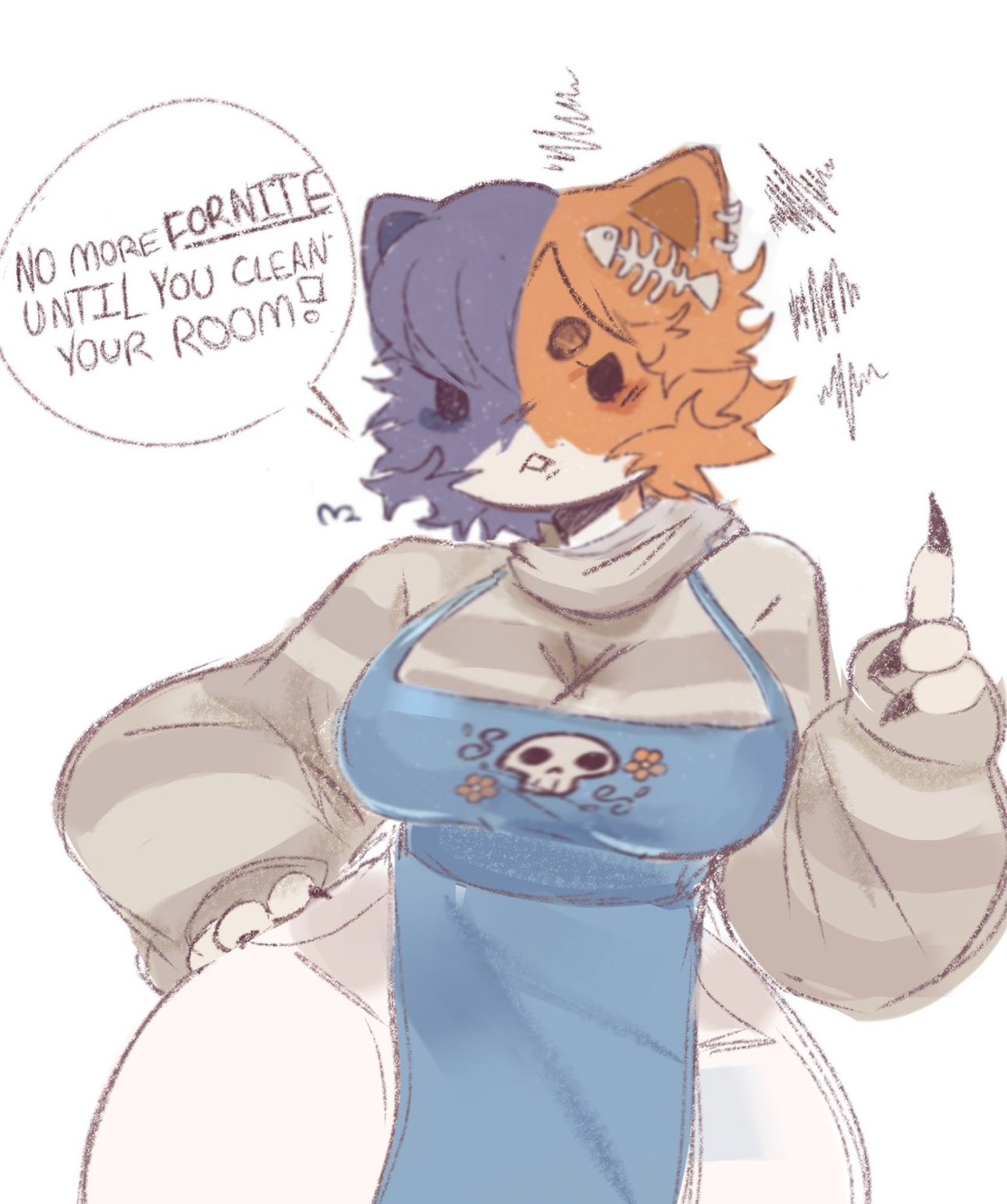 anthro, anthro only, apron, arms behind back, arms up, felid, feline, female, fortnite, huge breasts, huge thighs, mature female, mature woman, mumsyvannie, skull crushing thighs, suggestive, tagme, thick thighs
