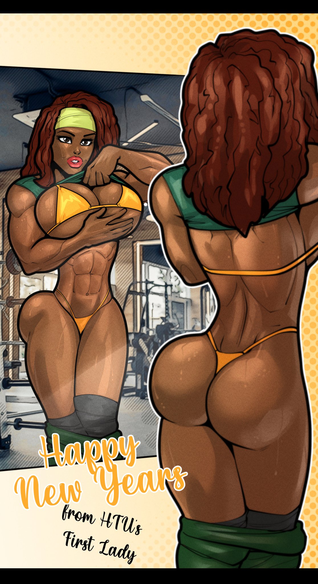 1girls, abs, ass, athletic female, bare arms, bare legs, bare shoulders, bare thighs, big ass, big breasts, big butt, bra, brown hair, bubble butt, chiseled abs, chiseled body, clothed, clothing, color, dark skin, dark-skinned female, female, female abs, female focus, female only, fit female, fitness, gym, gym clothes, hero tales, hi res, large breasts, long hair, mirror, mirror reflection, muscles, muscular, muscular abs, muscular female, panties, rabidotaku, rabies-t-lagomorph, reflection, solo, solo female, sportswear, tagme, thick thighs, violent milieu, workout clothes
