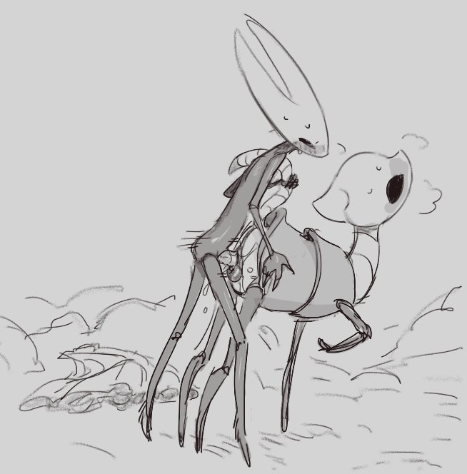 blush, blush lines, bug, creature, feral, feral penetrated, grabbing tail, hardbone hopper, hollow knight, hollow knight: silksong, hornet (hollow knight), monster, silksong, sweat, waddehe
