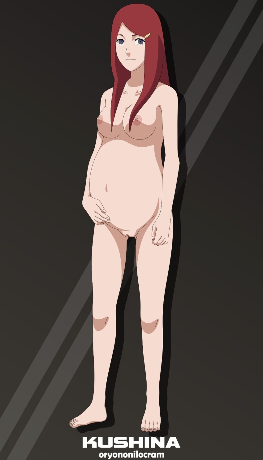 1girls, breasts, canon pregnancy, feet, highres, long hair, naruto (series), naruto shippuuden, nipples, nude, nude filter, oryononilocram, pregnant, pussy, red hair, small breasts, solo, third-party edit, uzumaki kushina