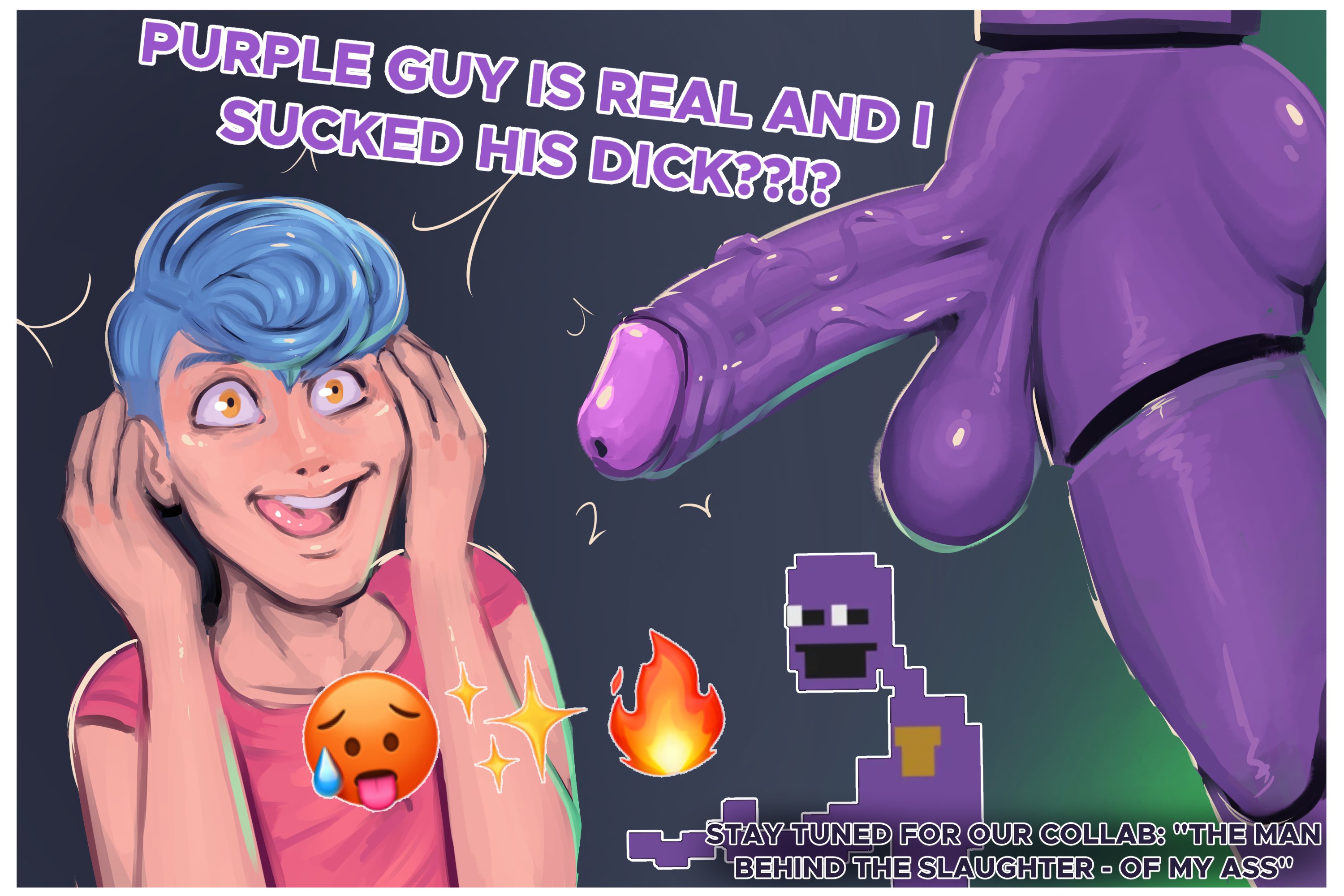 2boys, big penis, blue hair, completely nude, erect penis, erection, foreskin, gay, gay sex, horny, huge cock, human, humanoid, kiddeathx (artist), large penis, male, male only, male/male, non-human, nude, nude male, oc, original character, penis awe, purple body, purple skin, skinny, thick penis, veiny penis, yaoi