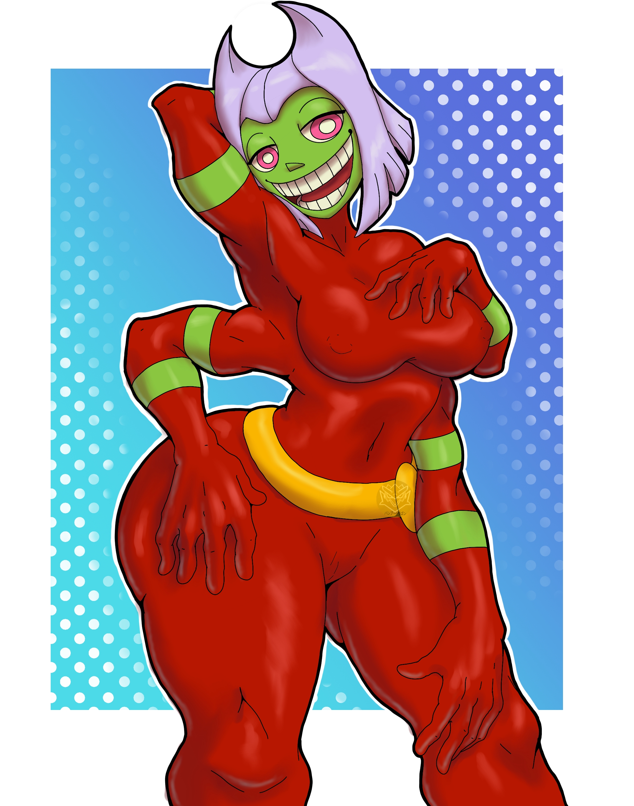 4 arms, 5 fingers, arms behind back, ass, bangboodoragon, big ass, big hips, bodysuit, breasts, butt witch, cartoon network, four arms, green skin, hips, large hips, smile, smiling at viewer, tagme, teeth, tight clothing, twelve forever, visible nipples
