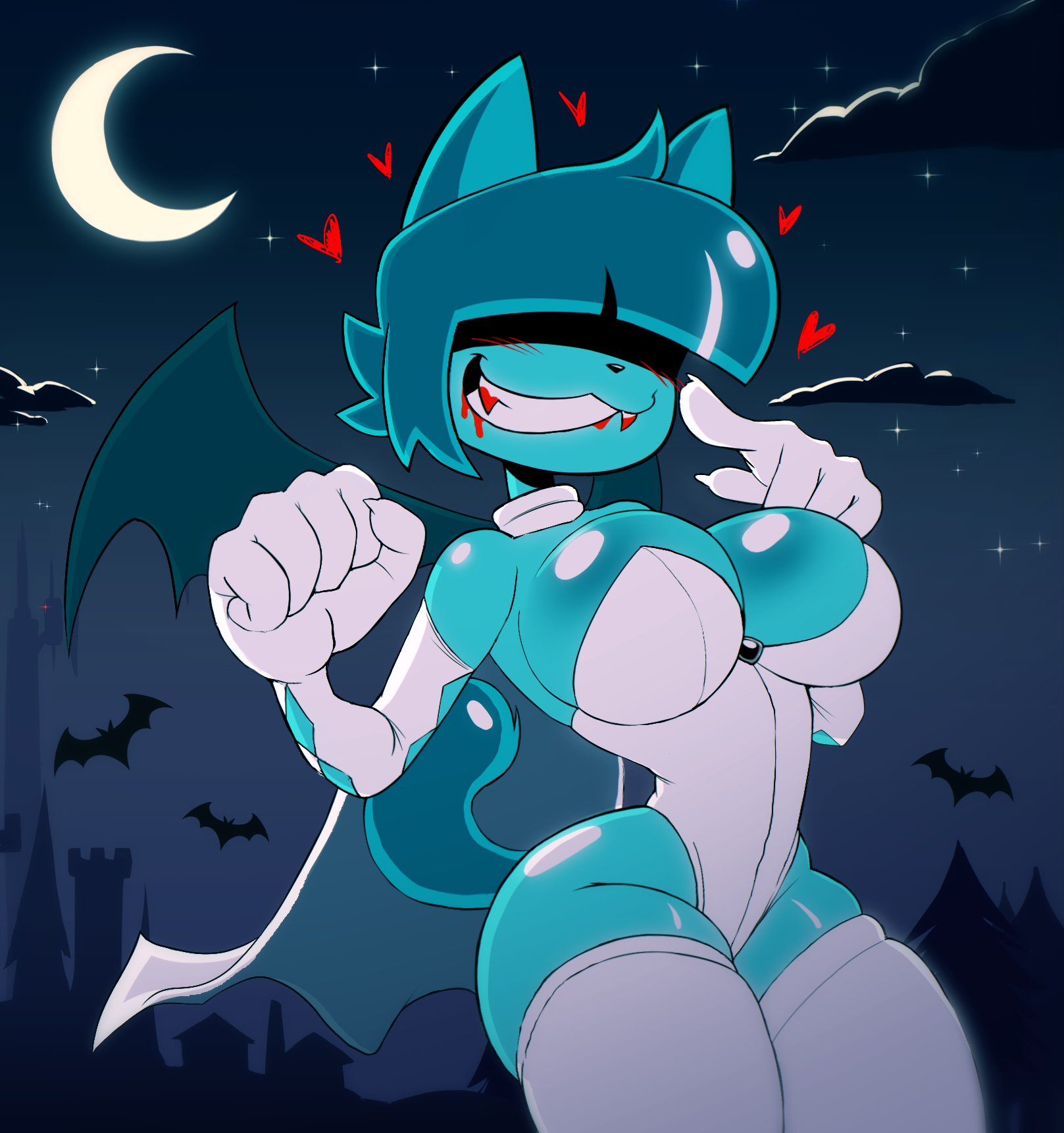 1girls, big breasts, blood on face, blue hair, blush, breasts, cat ears, cat tail, catgirl, choker, cleavage, covered eyes, fangs, female, female only, gloves, goommy (goommymuffin), goommymuffin, heart, huwon, oc, original character, revealing clothes, shiny, slime, slime girl, stockings, tagme, thick thighs, thighhighs, thighs, vampire, vampire girl, voluptuous, wide hips, wings