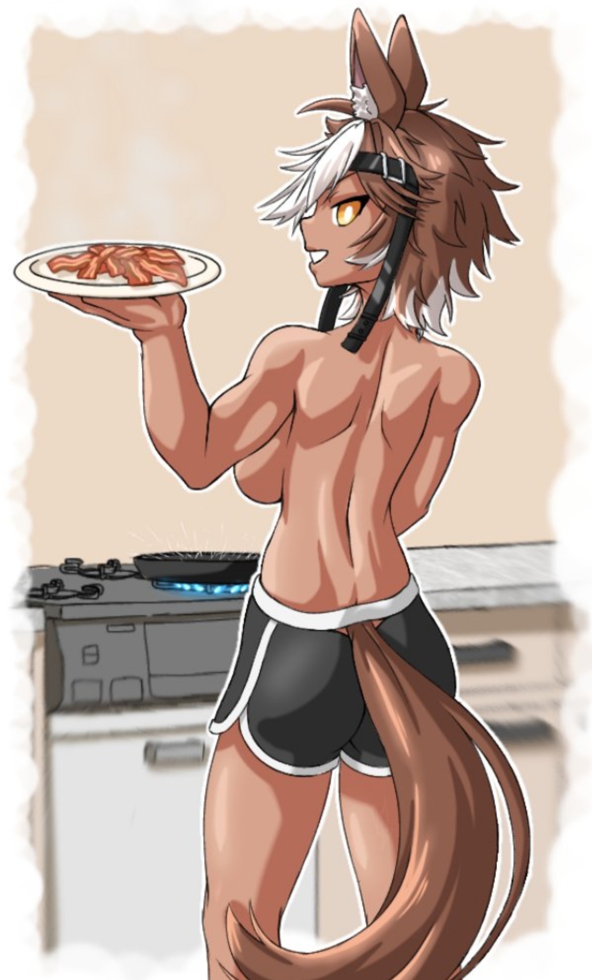 horse girl, rabbotic (artist), shirtless female, tomboy, umari tomoe, v-dere, virtual youtuber, vtuber