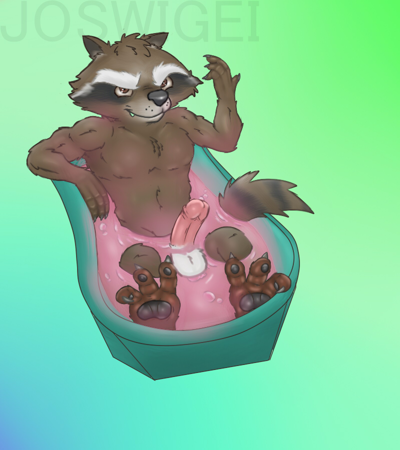 1boy bath disney erection feet guardians_of_the_galaxy invalid_tag joswigei looking_at_viewer male male_only mammal marvel paws penis raccoon rocket_raccoon solo wet