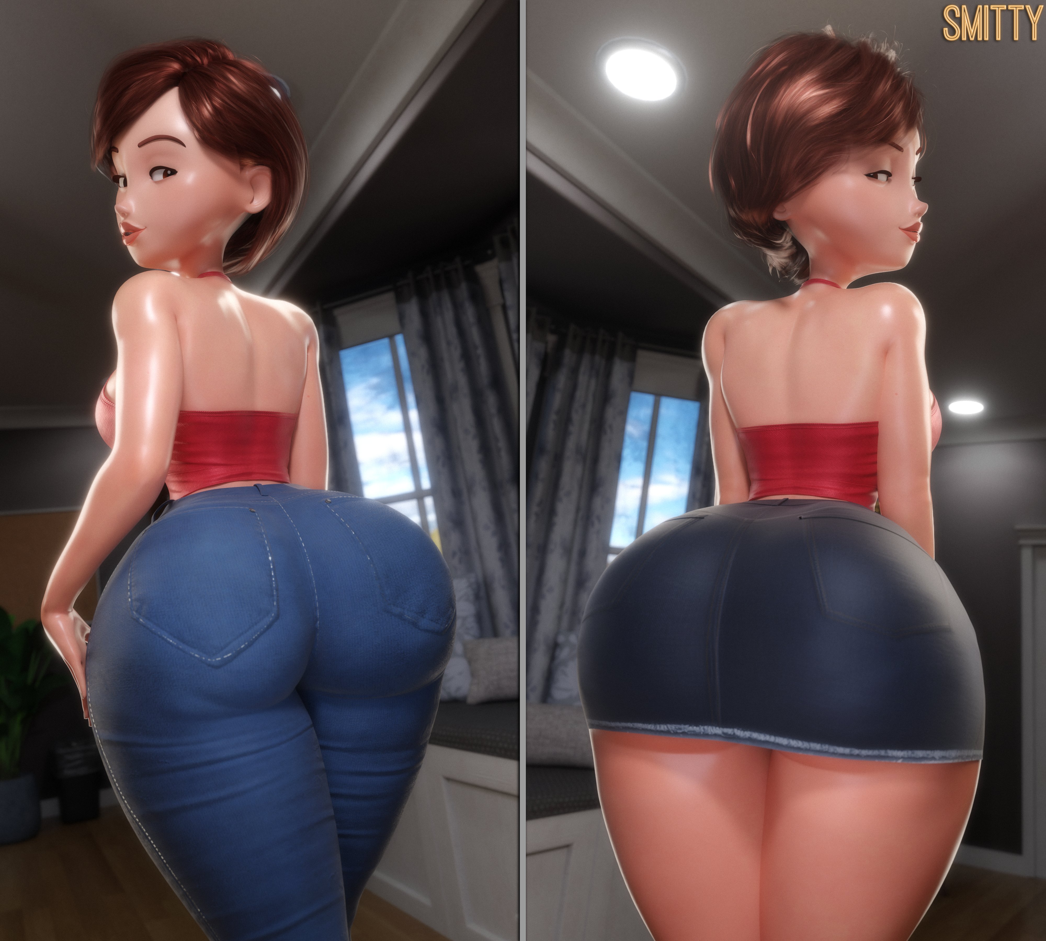 1girl, 1girls, 3d, ass, big ass, big breasts, big thighs, breasts, brown hair, bust, busty, chest, curvaceous, curvy, curvy figure, disney, elastigirl, female, female only, helen parr, hips, hourglass figure, huge ass, huge breasts, jean shorts, jean skirt, jeans, large ass, large breasts, legs, light skin, light-skinned female, mature, mature female, milf, mother, pixar, pixar mom, short skirt, skirt, slim waist, smitty34, solo, solo female, the incredibles, the incredibles 2, thick, thick hips, thick legs, thick thighs, thighs, voluptuous, voluptuous female, waist, wide hips, wide thighs