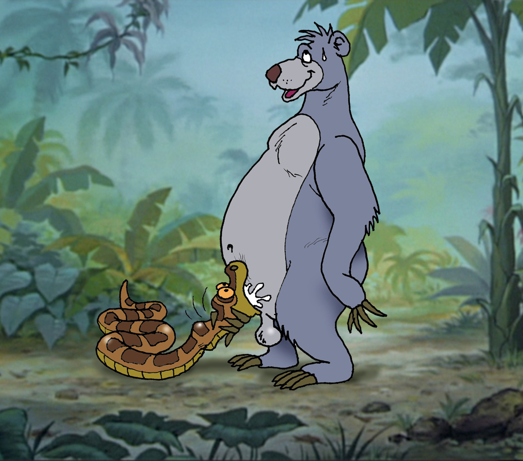 baloo bear bellybutton bestiality big_belly blowjob choke claws cum_in_mouth deepthroat eyes_rolling_back fat_fur forcing_on_dick gay jungle kaa male_only python snake sweatdrop sweating testicles the_jungle_book yaoi