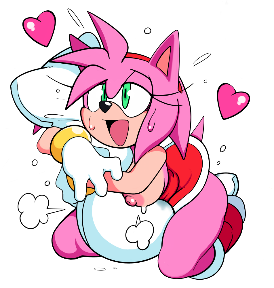 amy_rose anthro big_areola big_nipples breasts breasts_out clothed_masturbation clothing dress eyelashes female furry gloves green_eyes half-closed_eyes heart hedgehog large_breasts mammal masturbation nipples pillow pillow_humping pillow_masturbation pillow_ride sega solo sonic_(series) sweat vagina vaginal_masturbation watatanza