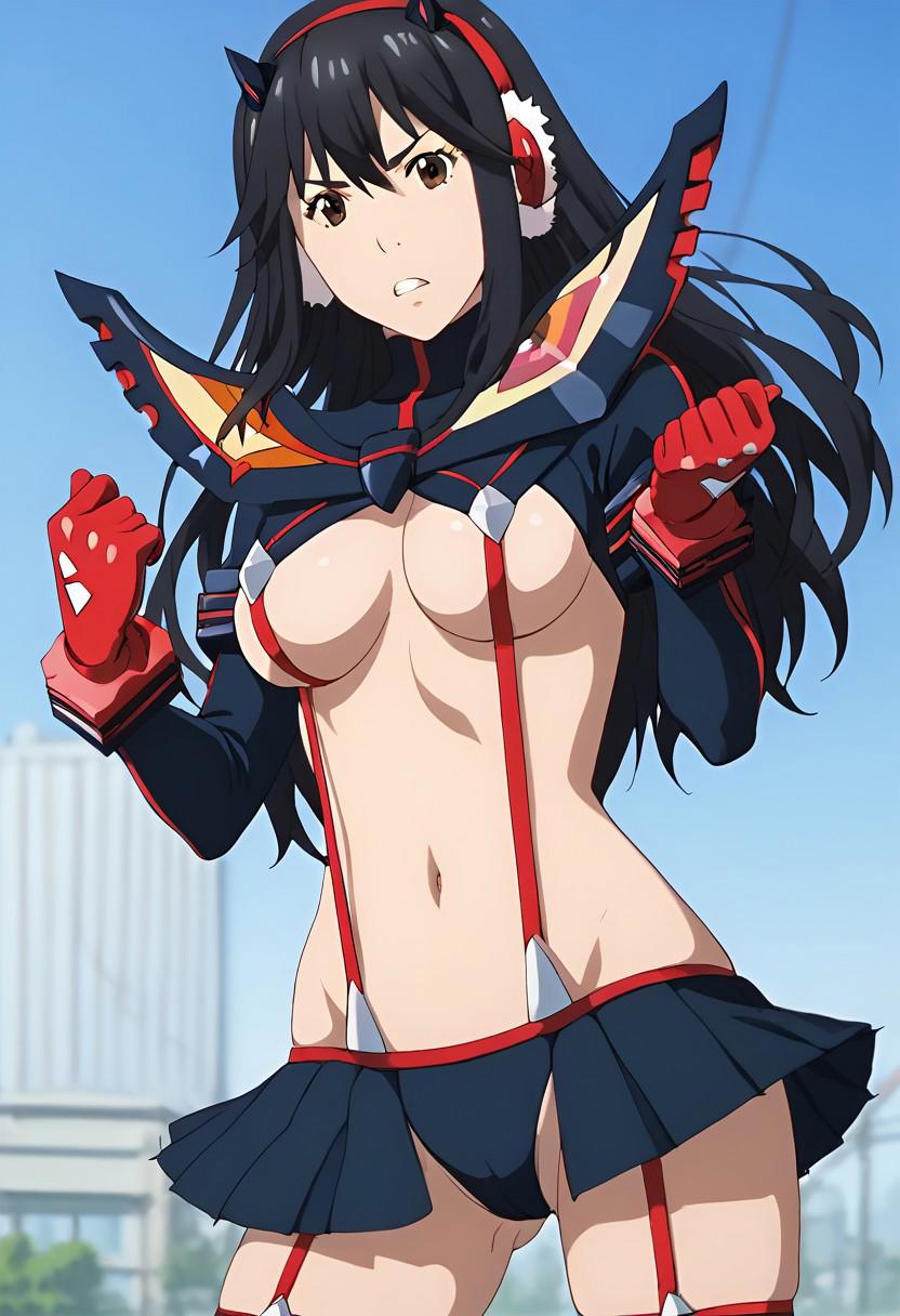 ai_generated anime anime_style autismmix_pony(model) boobs breasts cleavage cosplay costume female half-dressed kill_la_kill kimishima_kana kiseijuu nsfw nude parasyte_the_maxim senketsu senketsu_(cosplay) solo