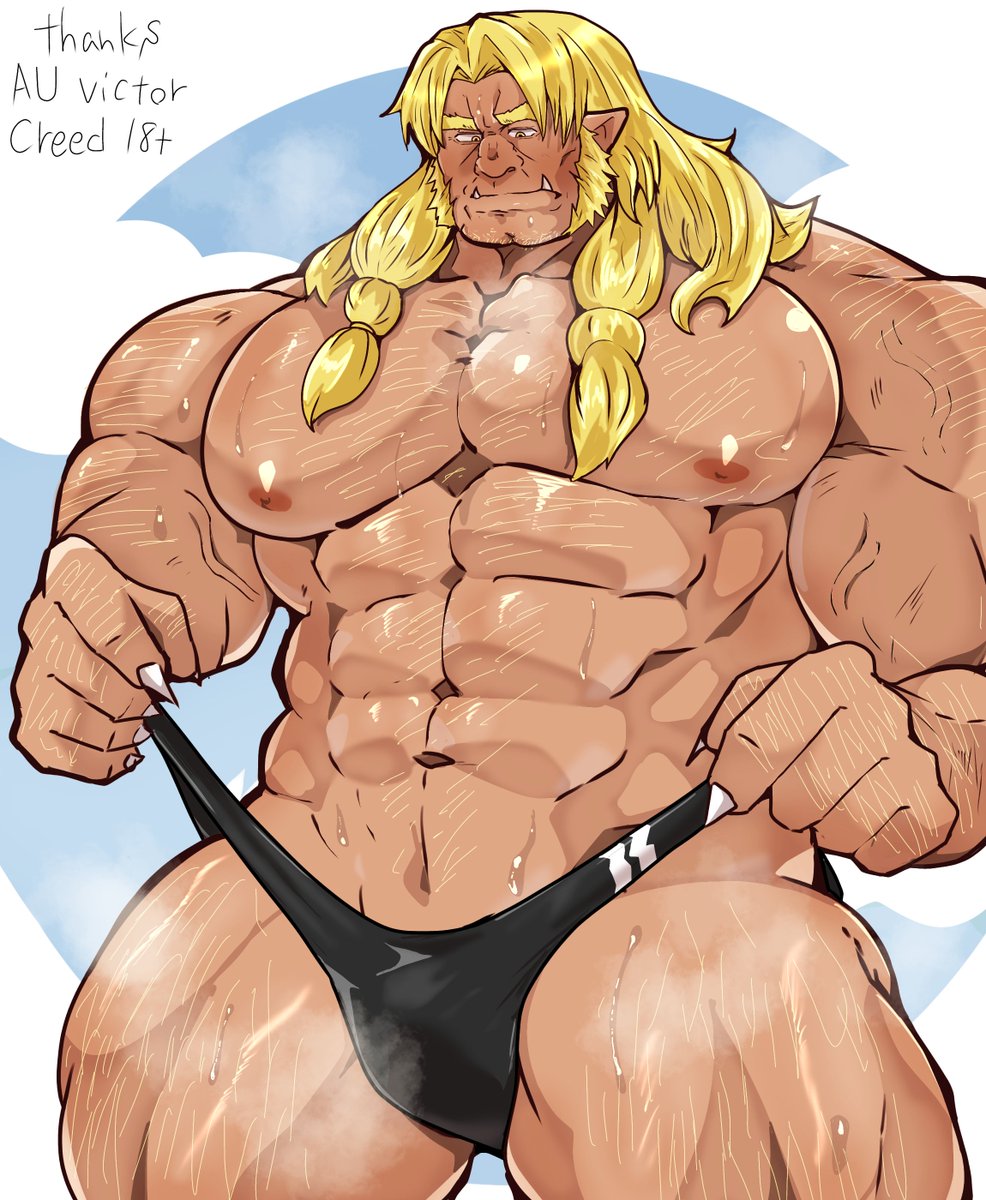 balls bara blush body_hair bulge facial_hair flaccid kaeru333938123 male male_only marvel marvel_comics muscles muscular musk penis sabretooth solo solo_male sweat sweating thong victor_creed x-men