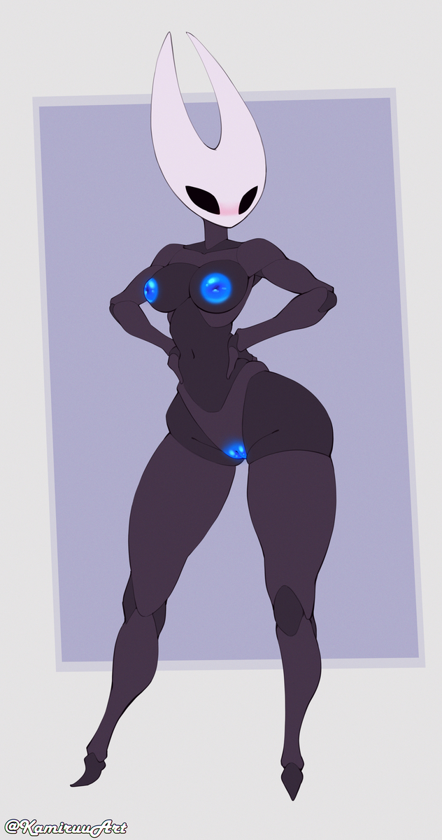 1girls 2024 anthro black_body black_skin breasts cute female female_only hands_on_hips happy hips hollow_knight hornet_(hollow_knight) horns kamiruuart presenting solo thick_thighs thighs wide_hips