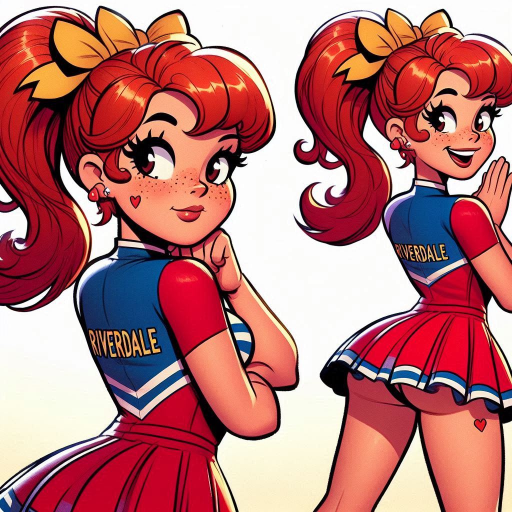 ai_generated archie_andrews archie_comics cheerleader cheerleader_uniform genderswap_(mtf) looking_at_viewer miniskirt ponytail riverdale rule_63