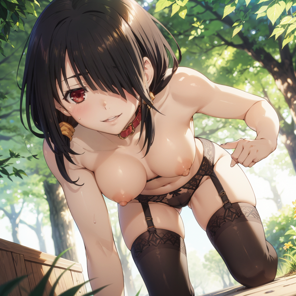 1girls ai_generated black_hair date_a_live long_hair lonhun1028 nipples petplay puppyplay red_eyes tokisaki_kurumi