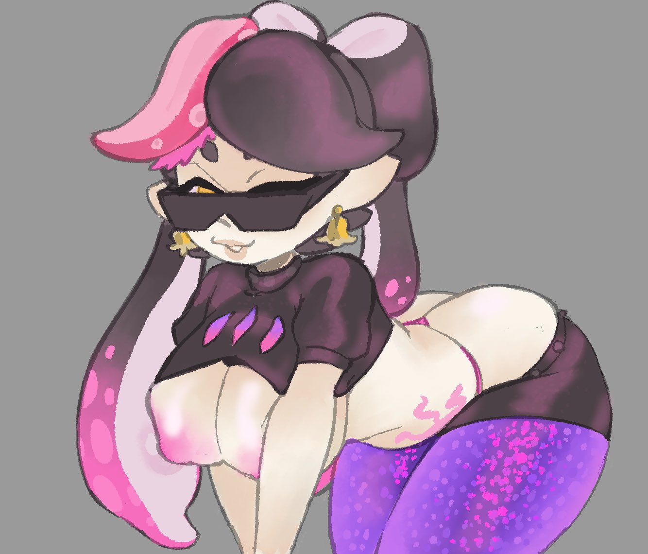 1girls ass big_breasts breasts breasts_out callie_(splatoon) earrings female hair hair_ornament hypno_shades_(splatoon) inkling inkling_girl large_breasts long_hair looking_at_viewer looking_over_eyewear looking_over_sunglasses nintendo nipples octarian_tattoo octo_callie panties pink_panties pink_thong pink_underwear pointy_ears shades solo solo_female solo_focus splatoon splatoon_(series) splatoon_2 splatoon_2:_octo_canyon sunglasses tattoo tentacle tentacle_hair thong tinted_eyewear two_tone_hair underwear vespbee