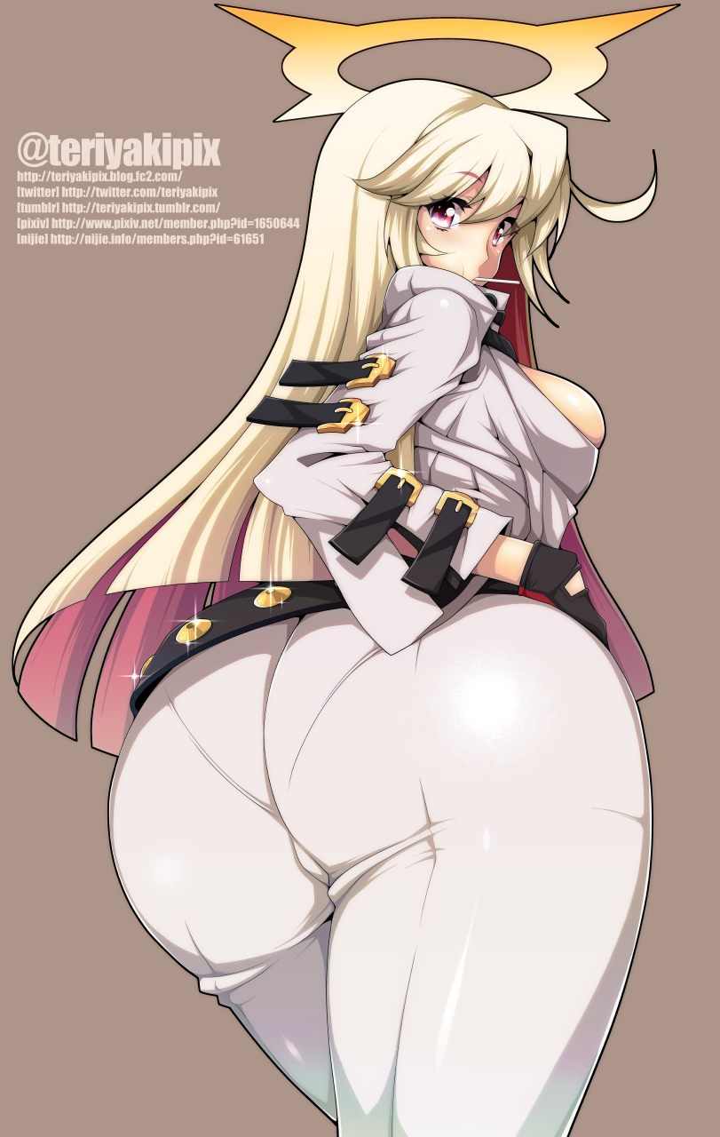 ass big_ass blonde_hair dat_ass female guilty_gear guilty_gear_xrd halo hiromin jack-o'_valentine pink_eyes