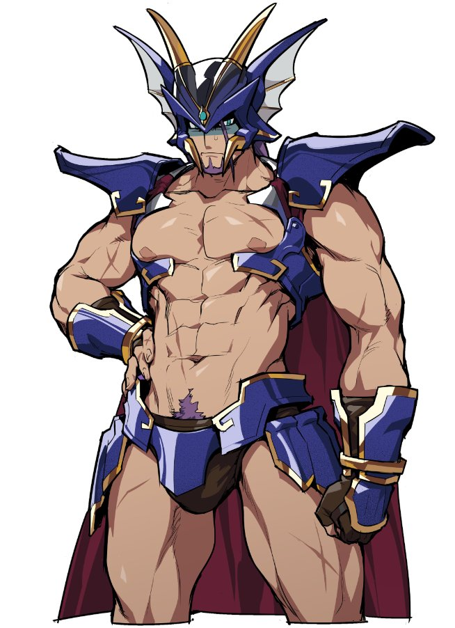 abs armor bara beard biceps big_bulge bulge dragon_quest dragon_quest_xi helmet indignus male male_nipples male_only male_pubic_hair manly muscular_male nipples pecs so4_(artist)