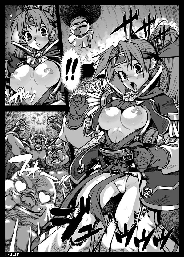 1girls 3boys aruni asuka blush breasts character_request comic female human human_female large_breasts light-skinned_female light_skin long_hair male male/female monochrome mystery_dungeon open_mouth orc orc_male penis shiren_the_wanderer short_hair ugly_bastard