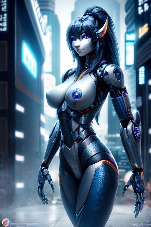 ai_generated breasts cybernetic_arm cybernetic_limb cybernetics cyberpunk cyberpunk_2077 furry